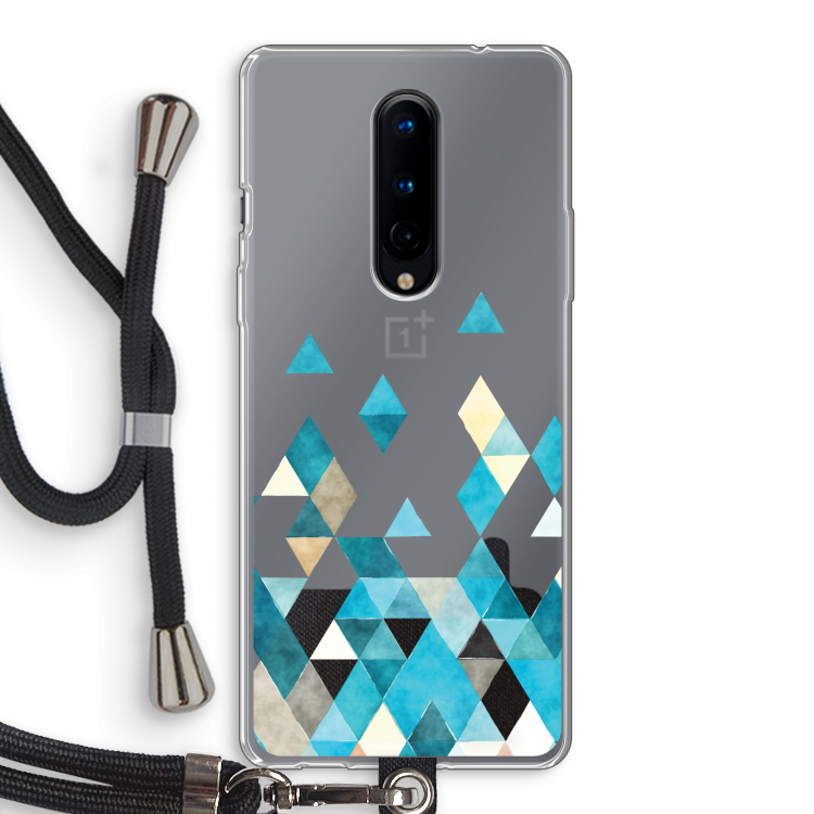 Gekleurde driehoekjes blauw: OnePlus 8 Transparant Hoesje met koord