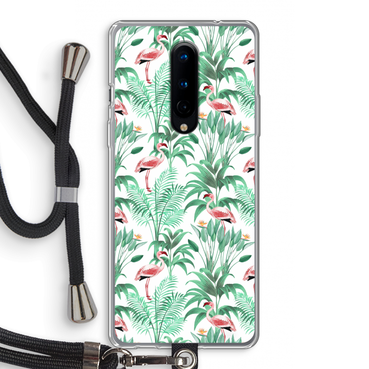 Flamingo bladeren: OnePlus 8 Transparant Hoesje met koord