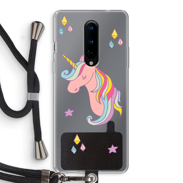 Roze eenhoorn: OnePlus 8 Transparant Hoesje met koord