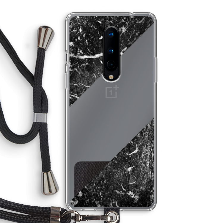 Zwart marmer: OnePlus 8 Transparant Hoesje met koord