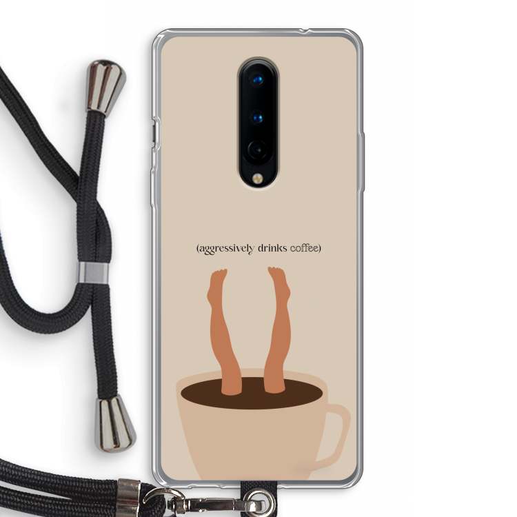 Aggressively drinks coffee: OnePlus 8 Transparant Hoesje met koord