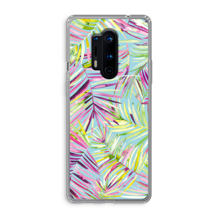Tropical Palms Blue: OnePlus 8 Pro Transparant Hoesje