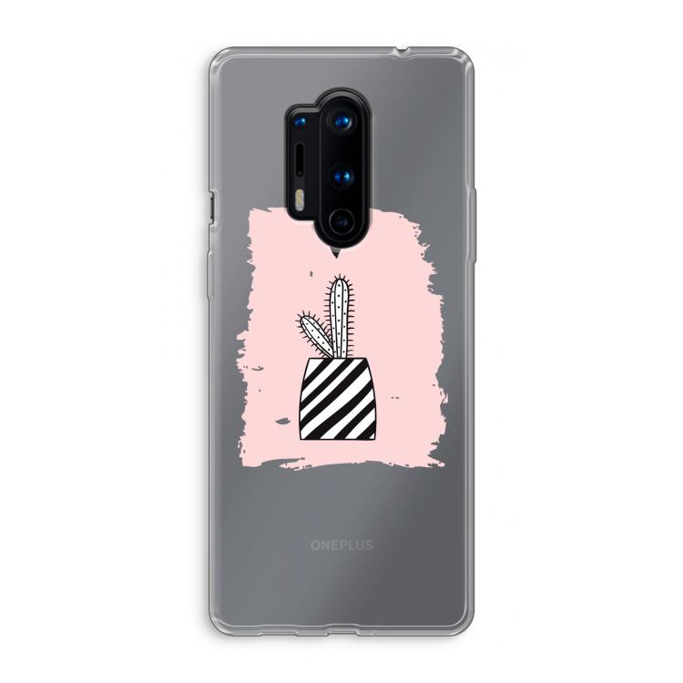 Zwart-wit cactus: OnePlus 8 Pro Transparant Hoesje