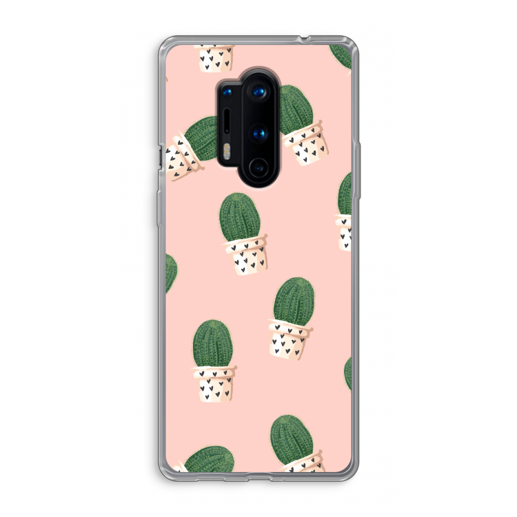Cactusprint roze: OnePlus 8 Pro Transparant Hoesje