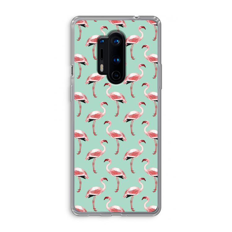 Flamingoprint groen: OnePlus 8 Pro Transparant Hoesje