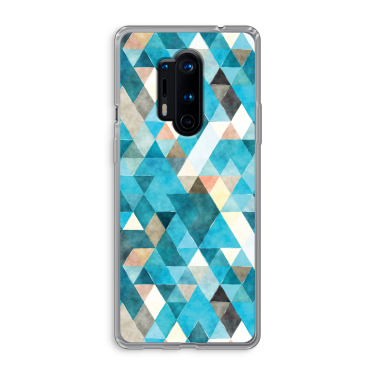 Gekleurde driehoekjes blauw: OnePlus 8 Pro Transparant Hoesje