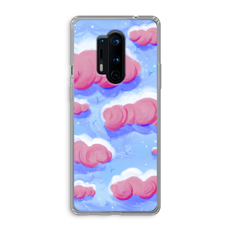 Roze wolken met vogels: OnePlus 8 Pro Transparant Hoesje