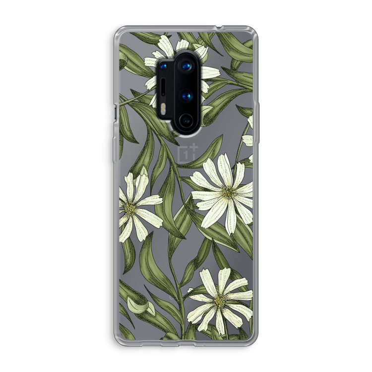 Wit bloemenpatroon: OnePlus 8 Pro Transparant Hoesje