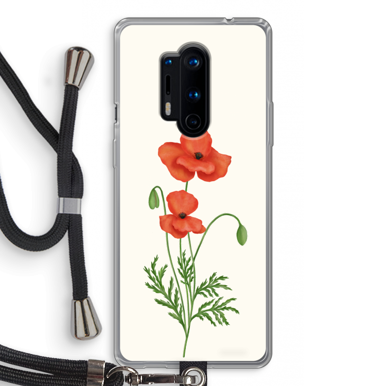 Red poppy: OnePlus 8 Pro Transparant Hoesje met koord
