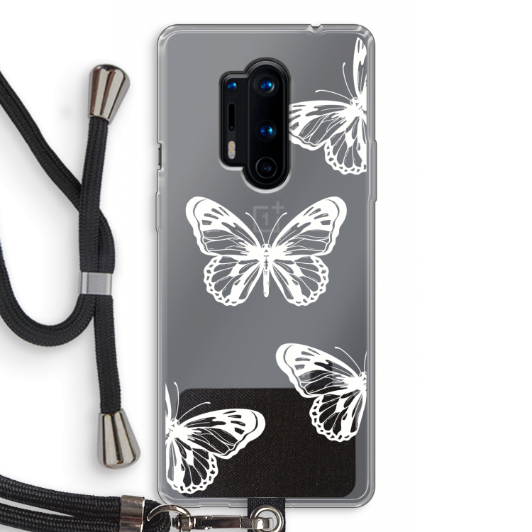 White butterfly: OnePlus 8 Pro Transparant Hoesje met koord