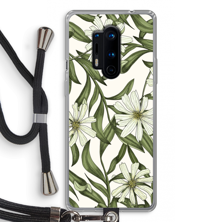 Wit bloemenpatroon: OnePlus 8 Pro Transparant Hoesje met koord