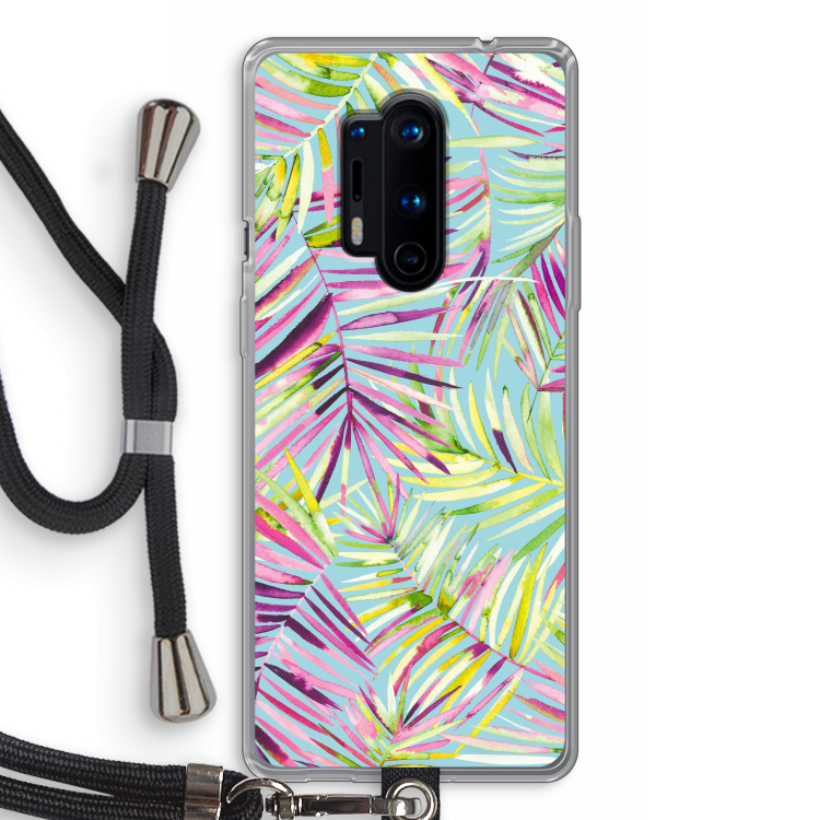 Tropical Palms Blue: OnePlus 8 Pro Transparant Hoesje met koord
