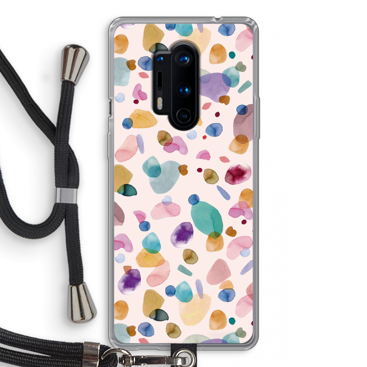 Terrazzo Memphis Pink: OnePlus 8 Pro Transparant Hoesje met koord