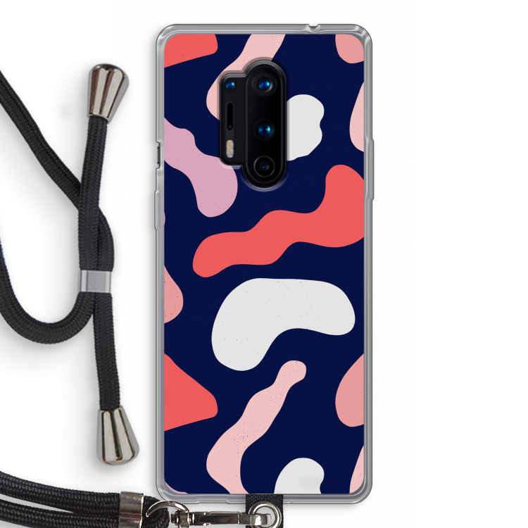 Memphis Shapes Pink: OnePlus 8 Pro Transparant Hoesje met koord