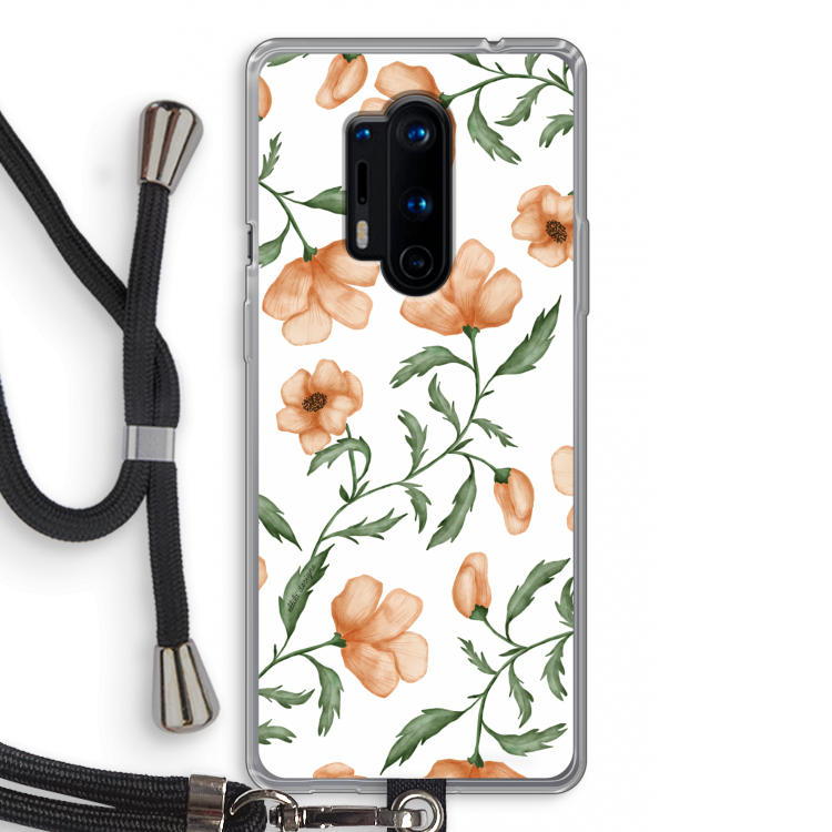 Peachy flowers: OnePlus 8 Pro Transparant Hoesje met koord