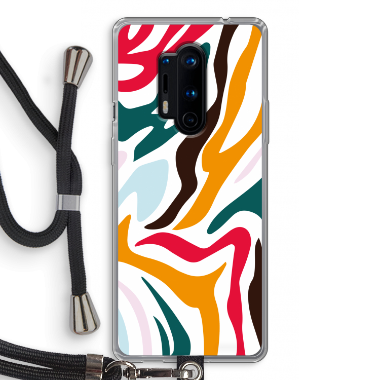 Colored Zebra: OnePlus 8 Pro Transparant Hoesje met koord
