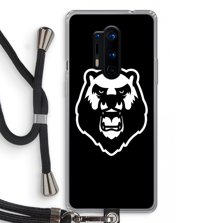 Angry Bear (black): OnePlus 8 Pro Transparant Hoesje met koord