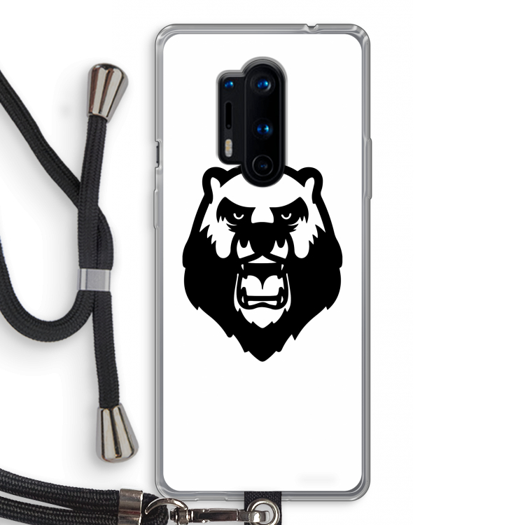Angry Bear (white): OnePlus 8 Pro Transparant Hoesje met koord