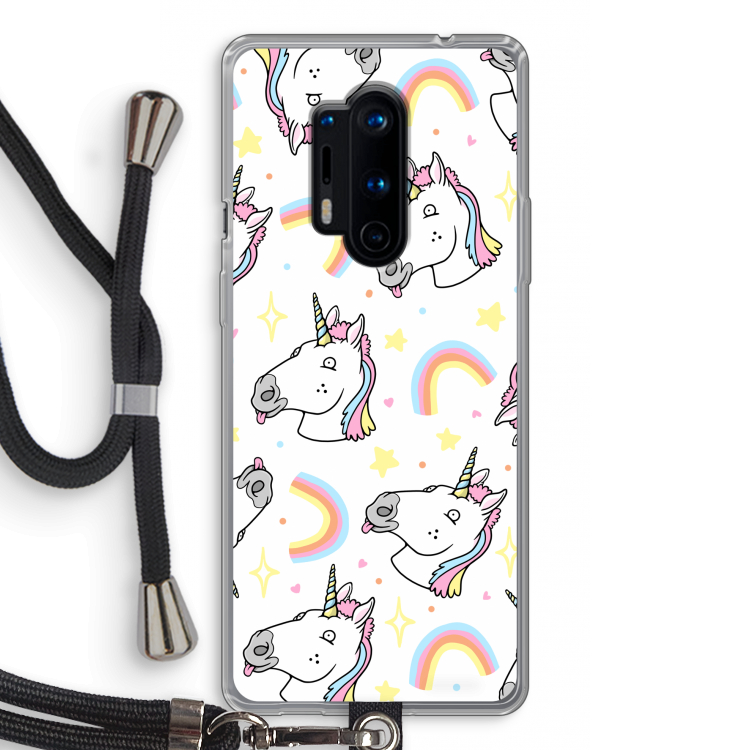 Rainbow Unicorn: OnePlus 8 Pro Transparant Hoesje met koord