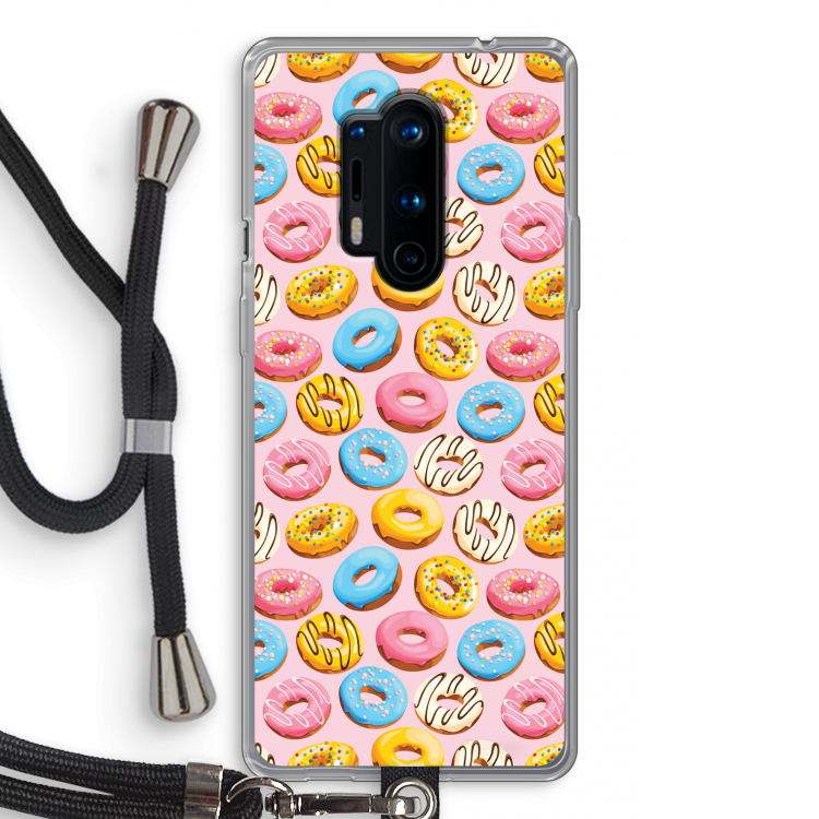 Pink donuts: OnePlus 8 Pro Transparant Hoesje met koord