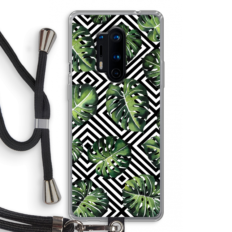 Geometrische jungle: OnePlus 8 Pro Transparant Hoesje met koord