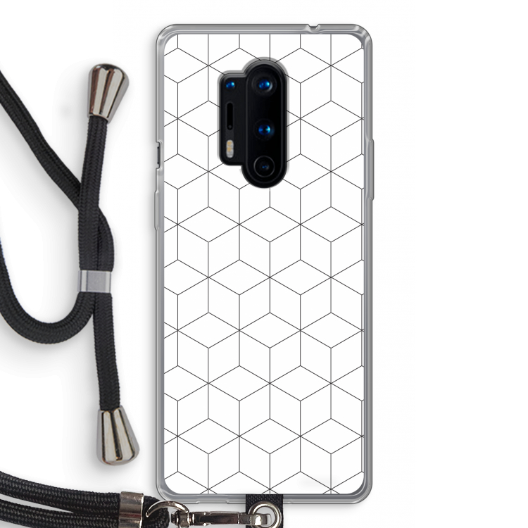 Zwart-witte kubussen: OnePlus 8 Pro Transparant Hoesje met koord