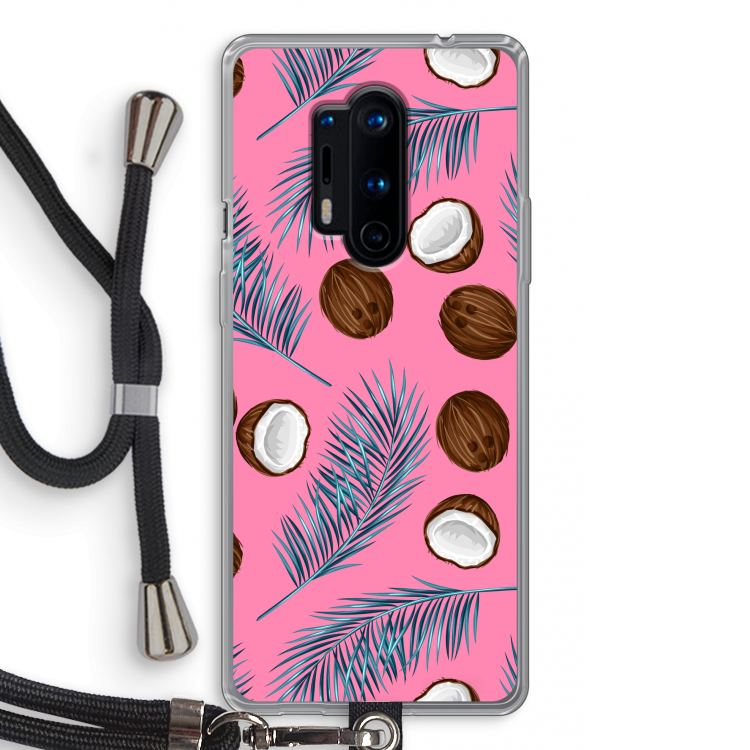 Kokosnoot roze: OnePlus 8 Pro Transparant Hoesje met koord