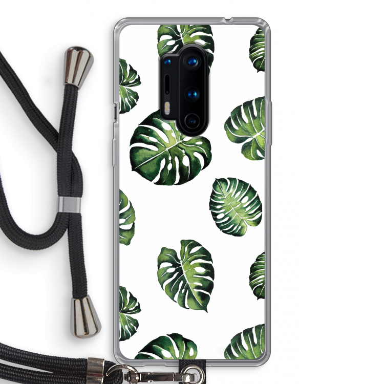 Tropische bladeren: OnePlus 8 Pro Transparant Hoesje met koord