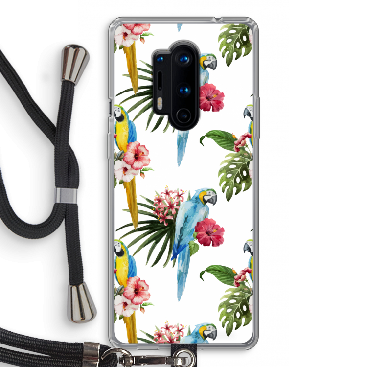 Kleurrijke papegaaien: OnePlus 8 Pro Transparant Hoesje met koord