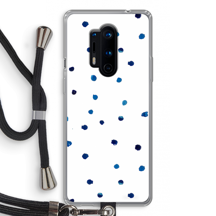 Blauwe stippen: OnePlus 8 Pro Transparant Hoesje met koord