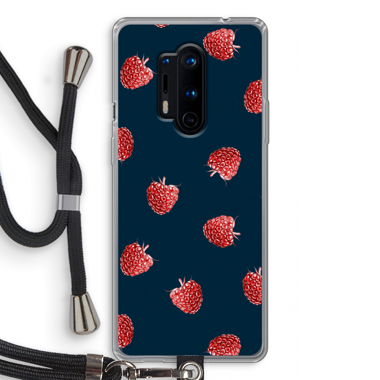 Framboosjes: OnePlus 8 Pro Transparant Hoesje met koord