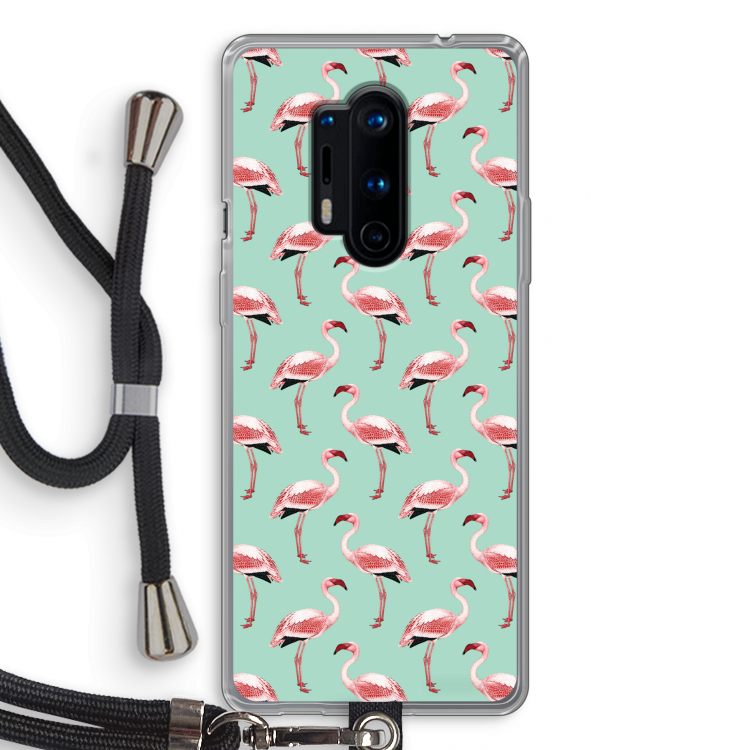 Flamingoprint groen: OnePlus 8 Pro Transparant Hoesje met koord