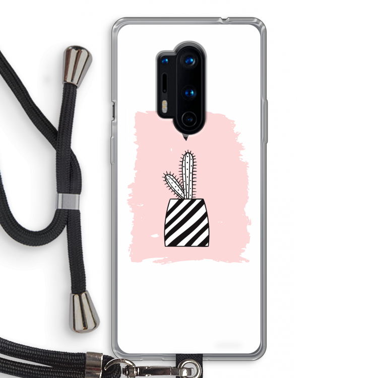 Zwart-wit cactus: OnePlus 8 Pro Transparant Hoesje met koord