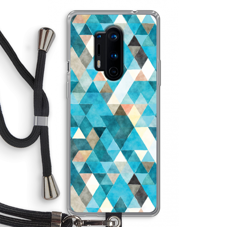 Gekleurde driehoekjes blauw: OnePlus 8 Pro Transparant Hoesje met koord