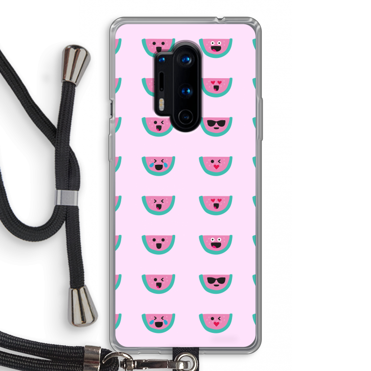Smiley watermeloenprint: OnePlus 8 Pro Transparant Hoesje met koord