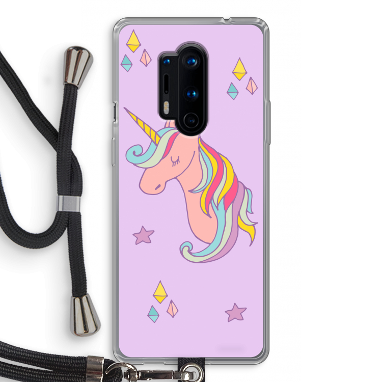 Roze eenhoorn: OnePlus 8 Pro Transparant Hoesje met koord