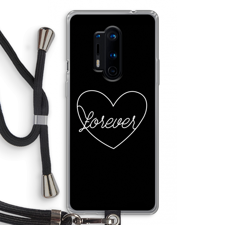 Forever heart black: OnePlus 8 Pro Transparant Hoesje met koord
