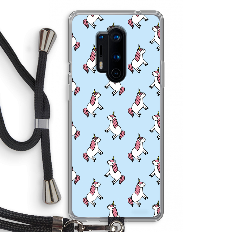 Eenhoorns overal: OnePlus 8 Pro Transparant Hoesje met koord