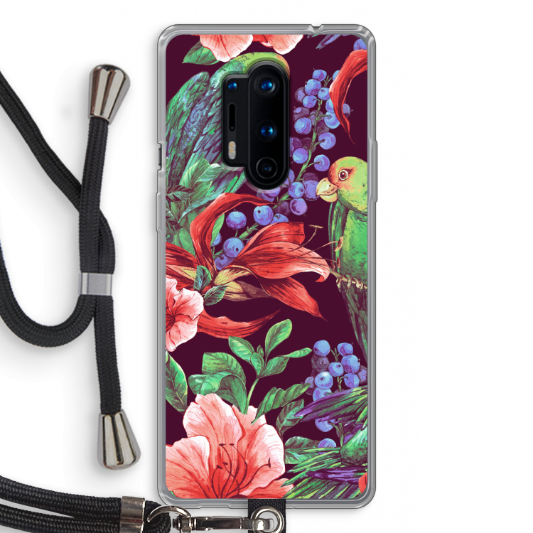 Papegaaien: OnePlus 8 Pro Transparant Hoesje met koord