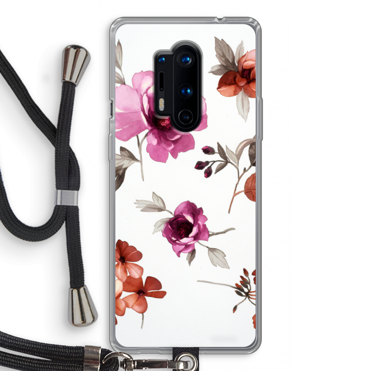 Geschilderde bloemen: OnePlus 8 Pro Transparant Hoesje met koord