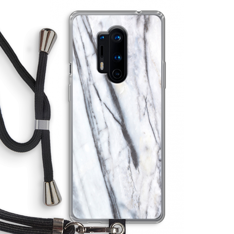 Gestreepte marmer: OnePlus 8 Pro Transparant Hoesje met koord