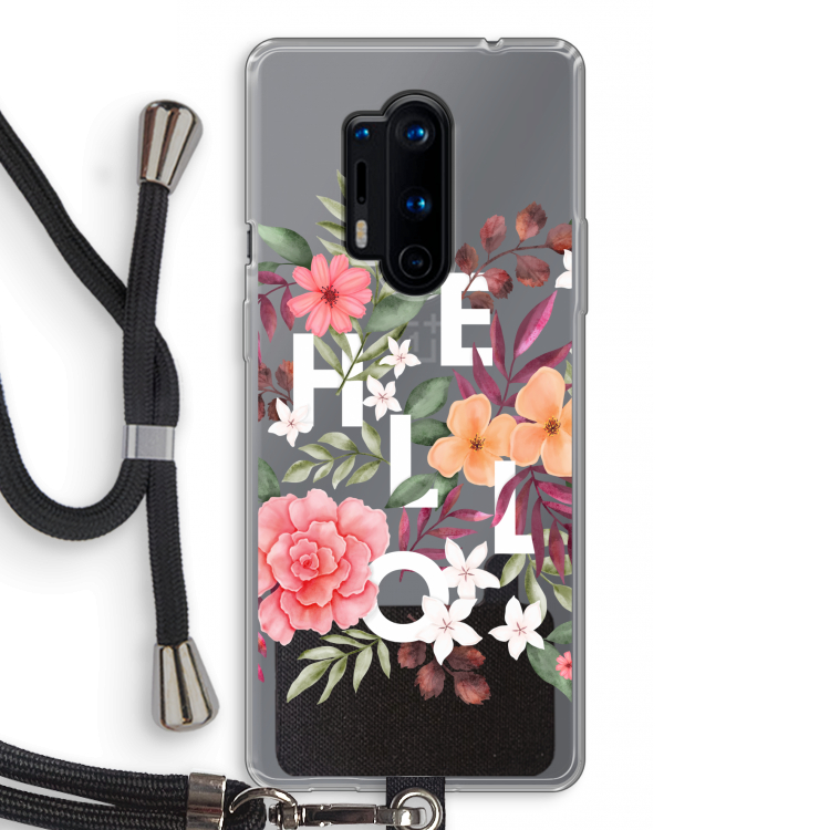 Hello in flowers: OnePlus 8 Pro Transparant Hoesje met koord