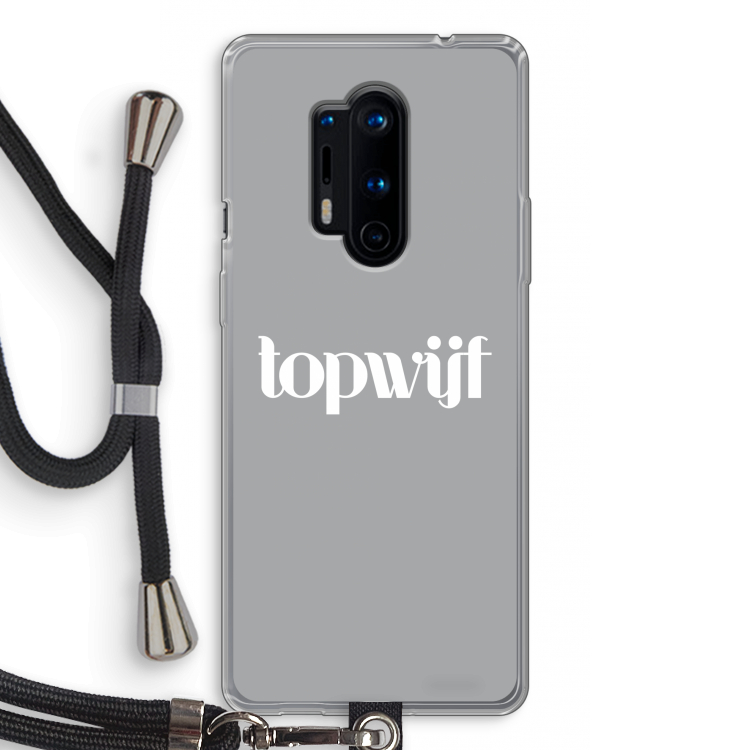 Topwijf Grijs Wit: OnePlus 8 Pro Transparant Hoesje met koord