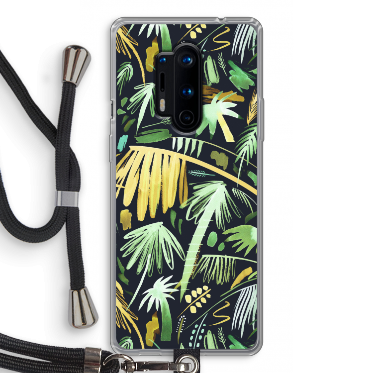 Tropical Palms Dark: OnePlus 8 Pro Transparant Hoesje met koord