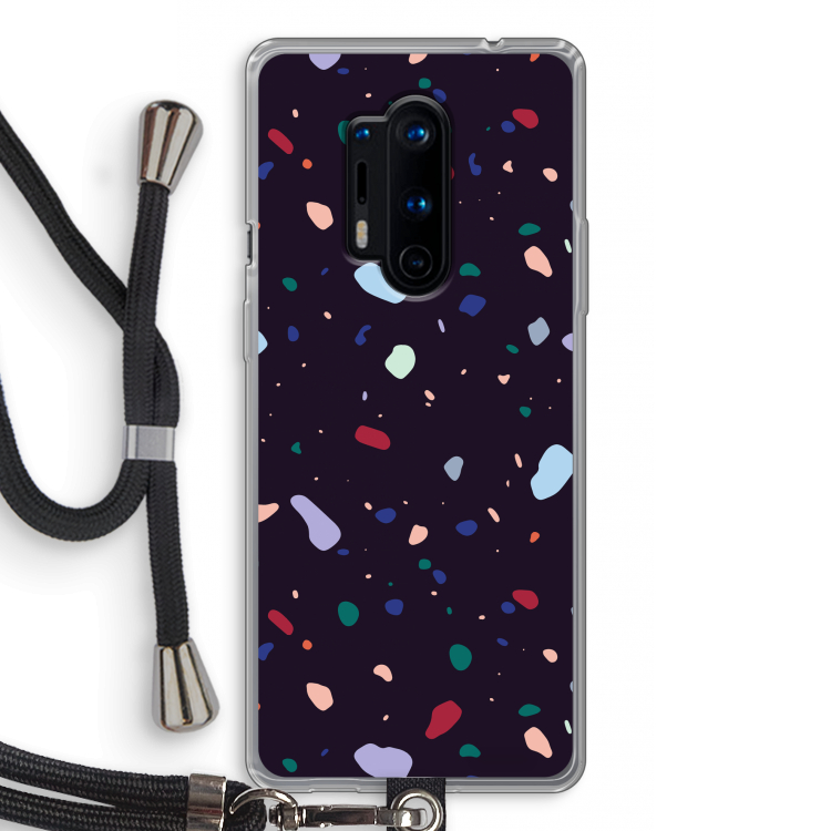 Dark Rounded Terrazzo: OnePlus 8 Pro Transparant Hoesje met koord
