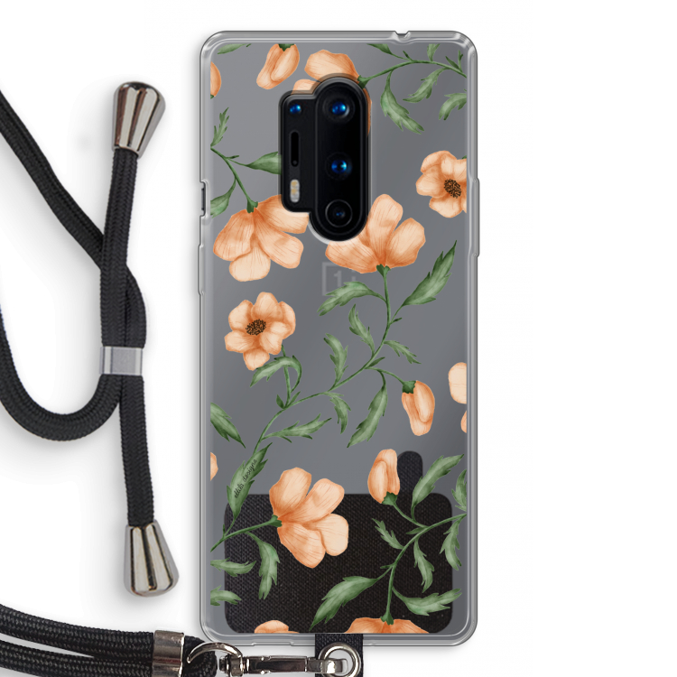 Peachy flowers: OnePlus 8 Pro Transparant Hoesje met koord