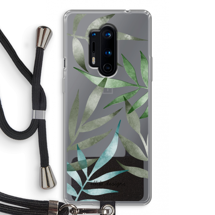 Tropical watercolor leaves: OnePlus 8 Pro Transparant Hoesje met koord