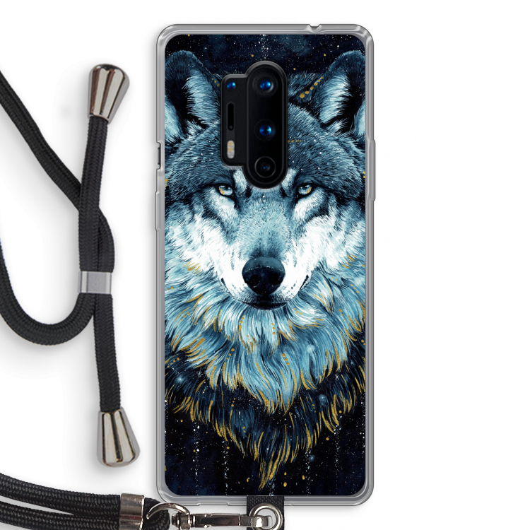 Darkness Wolf: OnePlus 8 Pro Transparant Hoesje met koord