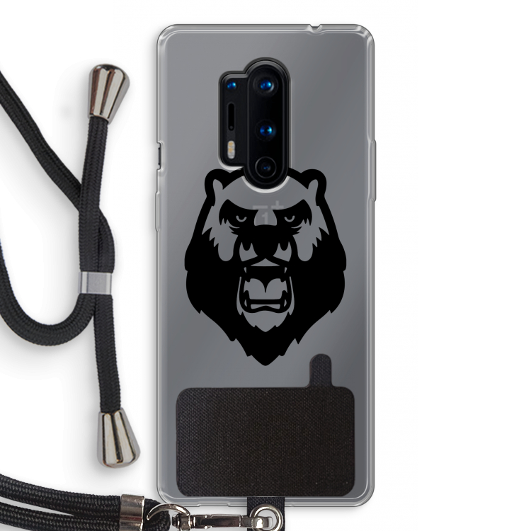 Angry Bear (black): OnePlus 8 Pro Transparant Hoesje met koord