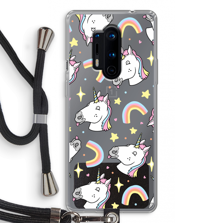 Rainbow Unicorn: OnePlus 8 Pro Transparant Hoesje met koord